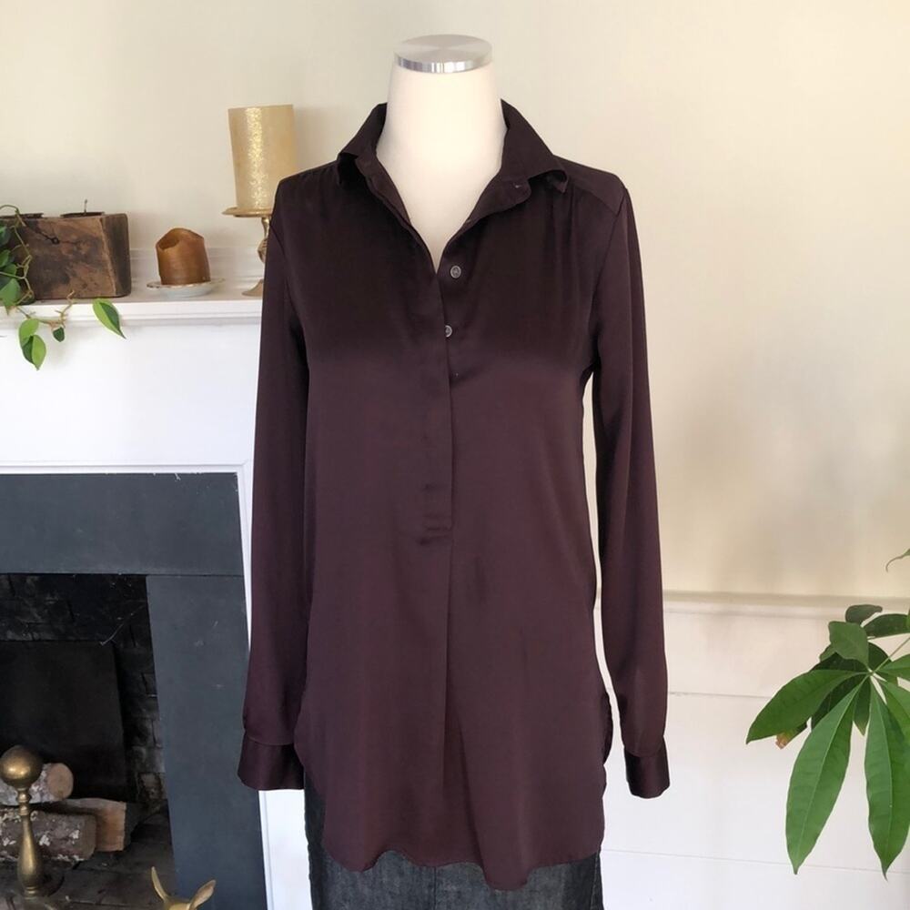 Ann Taylor LOFT Deep Purple V-Neck Blouse | Relaxed Fit Top XXS